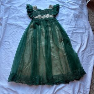 Trish Scully | Emerald and Cream Lace Gown Jr Bridesmaid Formal Kids Sz 10 NWT